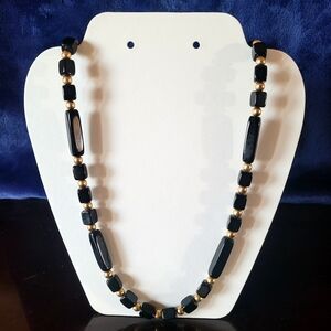 Vintage Signed Trifari Black and Gold Long Necklace